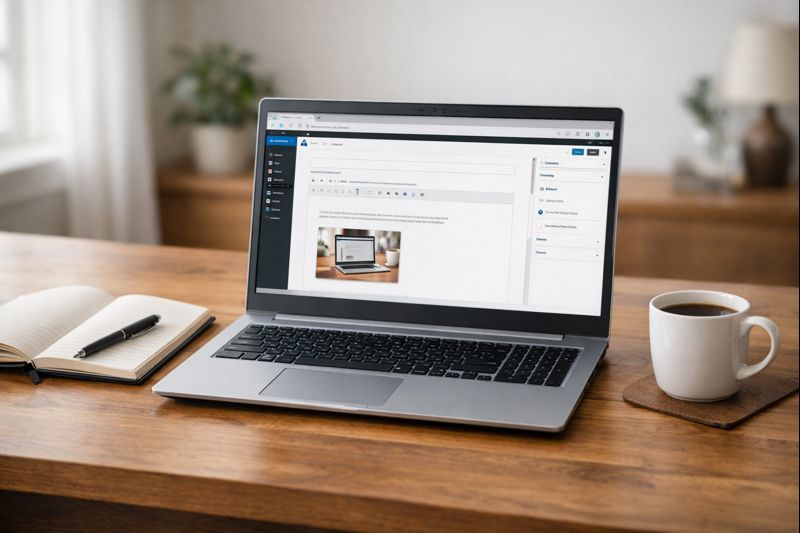 中古ノートパソコンHP ProBookを使ってブログ作業をしているワークスペースのイメージ